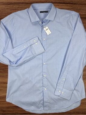 JB Britches Men’s Blue Check L/S Dress Shirt. Size 17 32/33